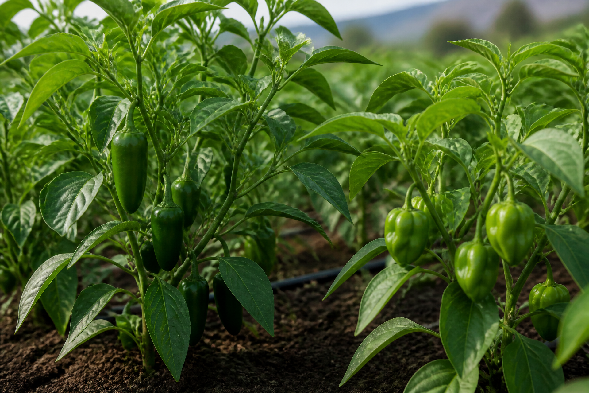 Plantas de chile jalapeño y habanero en cultivo de Huerto Basal